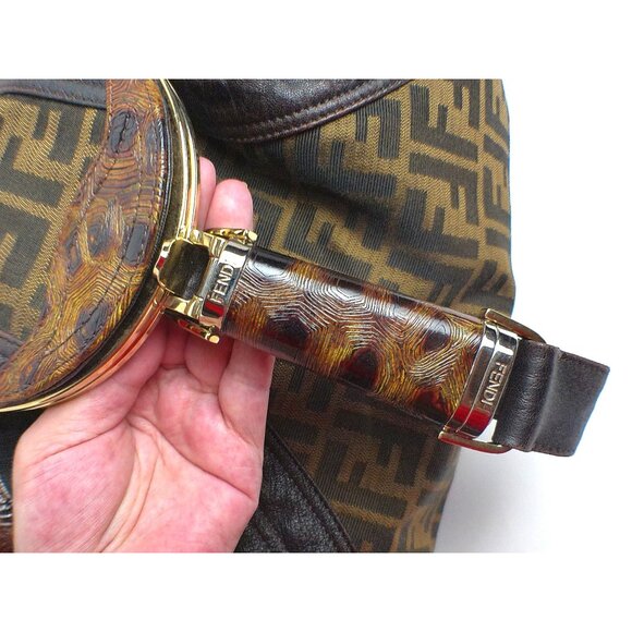 Fendi Zucca Nappa Nuvolata Vitello Tortuga Spy Bag Tobacco Brown Leather & Canva - Picture 5 of 16